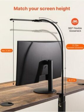 Vevor Gooseneck Adjustable Black Desk Table Lamp with Clamp Base